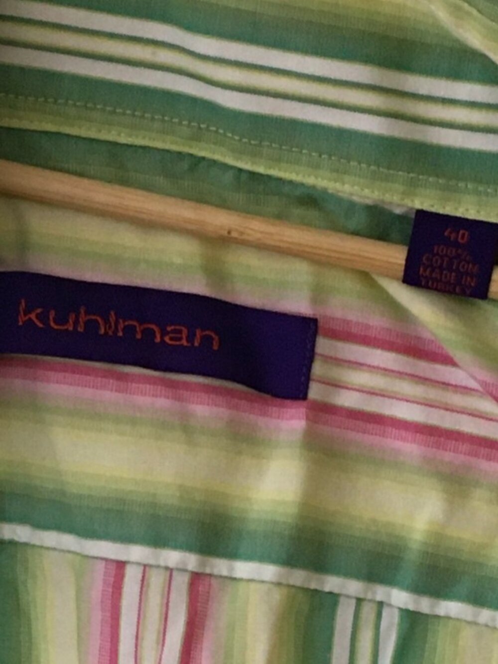 Kuhlman Pink/Green/White Stripe Long Sleeve Button Up Shirt Sz 40